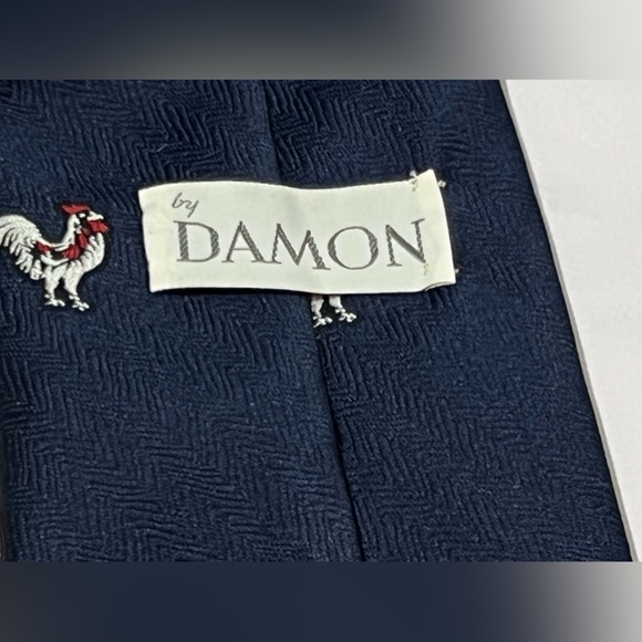 Vintage Blue Necktie By Damon Rooster 100% Imported Textured Polyester 55” - Picture 6 of 10